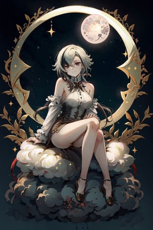  
masterpiece, detailed eyes, bare shoulders, hair over one eye, 1girl,  red moon background, red eyes, hair ornament, pantyhose, high heels, shorts, solo,  large breasts, legs, sitting, sleeveless, simple background, skirt, long hair, looking at viewer,masterpiece, best quality,scenery, nswf ,:) ,smirk, happy_face
,sitting moon,kyoushitsu, moon,no_humans,arlecchino,short hair,arlecchinodef,EpicSky, stars, streaked hair