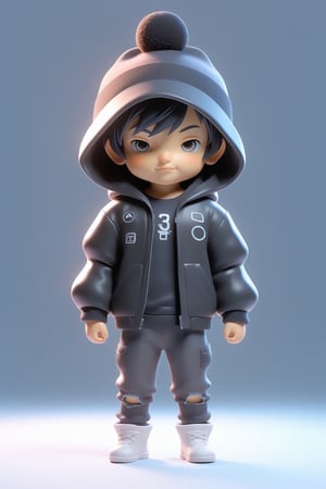 Full body, 3d artwork,  super cute boy, pop mart toys,  front view, super detail, blind box, T pose,Cute male cyberpunk hacker with black colored, in a jacket with a Beanie long black hair half teeshirt ripped jeanscyberpunk 2077 poster art, unreal engine, cozy indoor lighting, artstation, best quality, 3d icon clay render, blender, OC renderer, full body reference sheet, dribble, high detailed, 8k, studio lighting, 3D rendering, Nintendo trendy, best details, higdefinition, high resolution,cute cartoon 
