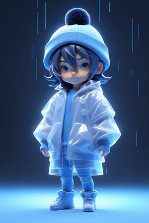 Full body, 3d artwork,  super cute boy, pop mart toys,  front view, super detail, blind box, T pose,Cute male cyberpunk hacker with blue colored, in a jacket with a Beanie long black hair half teeshirt ripped jeanscyberpunk 2077 poster art, unreal engine, cozy indoor lighting, artstation, best quality, 3d icon clay render, blender, OC renderer, full body reference sheet, dribble, high detailed, 8k, studio lighting, 3D rendering, Nintendo trendy, best details, higdefinition, high resolution,cute cartoon 
