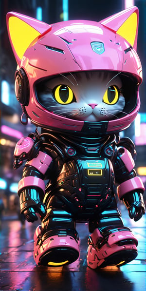 ((cat style)), dressed is a colorful neon Transparent Glow and black dress, with a sci-fi onen light helmet, in the style of cyberpunk realism,  hoodie walking on busy street, dynamic angle, depth of field, detail XL, closeup shot, finetune,ghibli,make_3d, Flexography, Ultra Wide Angle, Game Engine Rendering, Grainy, Collage, Analogous Colors, Meatcore, Infrared Lighting, Super Detailed, Photorealistic, Food Photography 