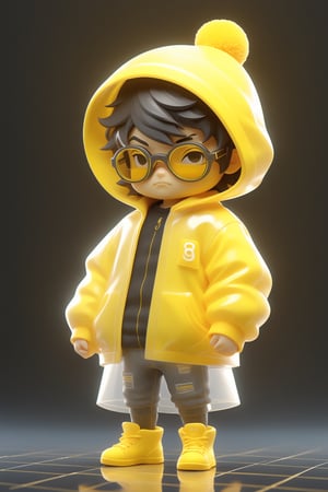 Full body, 3d artwork,  super cute boy, pop mart toys,  front view, super detail, blind box, T pose,Cute male cyberpunk hacker with Yellow colored glasses, in a jacket with a Beanie long black hair half teeshirt ripped jeanscyberpunk 2077 poster art, unreal engine, cozy indoor lighting, artstation, best quality, 3d icon clay render, blender, OC renderer, full body reference sheet, dribble, high detailed, 8k, studio lighting, 3D rendering, Nintendo trendy, best details, higdefinition, high resolution,cute cartoon 
