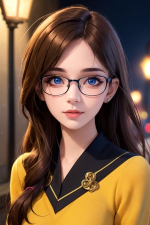 masterpiece, best quality, 1girl with glasses, colorful, finely detailed beautiful eyes and detailed face, bust shot,
extremely detailed CG unity 8k wallpaper, (streets, lamps, blurred  background)