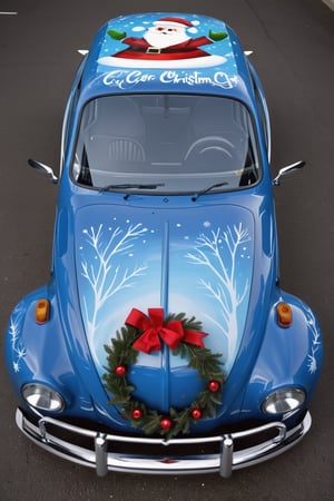 ((A graphics design airbrushed paintjob on the HOOD of a Volkswagen)),  a showcases Christmas Theme Design highly detailed with fantastic 8k sharp focus quality surroundings, and without any deformity or multiple body parts,c_car,christmas, full.body view, 