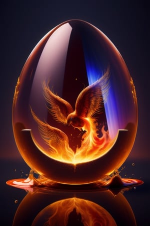 A beautiful translucent fire phoenix , water, earth and air, fiery crystal, time distortion, high quality.,easter
