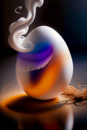 Masterpiece, realistic, (one empty translucent egg),  (full white smoke on egg ), full body ,stunning beauty, hyper-realistic oil painting, vibrant colors, dark chiarascuro lighting, a telephoto shot, 1000mm lens, f2,8,Vogue,more detail,,Digital painting ,Bird's Nest Jar