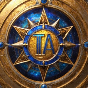 a close up of a star with a blue center and gold letters "TA"1.6, telekinetic aura, terran trade authority, ta ha, tia masic, official artwork, by Nikola Avramov, mucha. art nouveau. gloomhaven, avatar image, profile picture 1024px, style arcane tv series, by Shen Che-Tsai