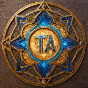 a close up of a star with a blue center and gold letters "TA"1.6, telekinetic aura, terran trade authority, ta ha, tia masic, official artwork, by Nikola Avramov, mucha. art nouveau. gloomhaven, avatar image, profile picture 1024px, style arcane tv series, by Shen Che-Tsai