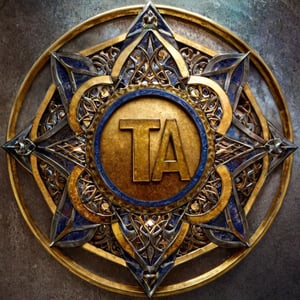 a close up of a star with a blue center and gold letters "TA"1.6, telekinetic aura, terran trade authority, ta ha, tia masic, official artwork, by Nikola Avramov, mucha. art nouveau. gloomhaven, avatar image, profile picture 1024px, style arcane tv series, by Shen Che-Tsai