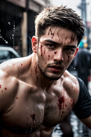 Epic composition, dynamic pose, (masterpiece, best quality), 2boy, 30 year old, chav, rough, dirty, mean, bully, druggie, two boys fist fighting, blood splatter, (streets), rain splashing raindrops puddles, realistic, dramatic lighting, atmospheric, intricate detail, Photorealistic, hyperdetailed, life-like, sharp focus, ((detailed realistic skin, life-like detailed realistic face)),
Shirtless 