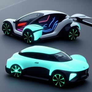 a aerodynamic electric car with color lights all over it 