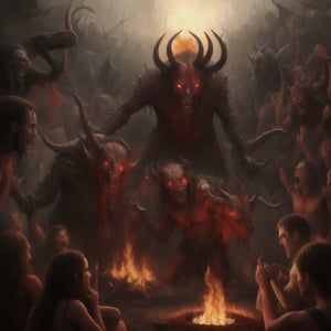 Photorealistic  scene of hell on earth with demons  and tortured souls