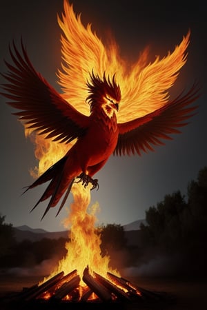 photo realistic phoenix the firebird coming out of fire