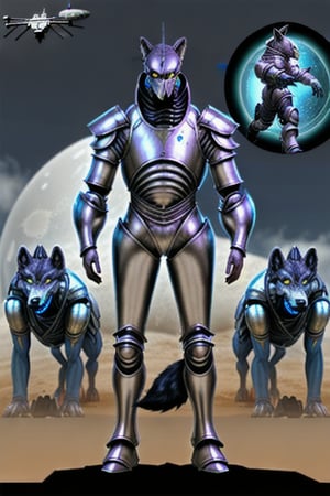 wolf like male alien wearing scifi battle armor