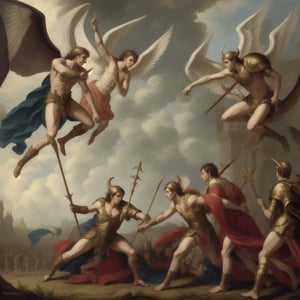 Photorealistic  scene of Archangels and Demons in battle