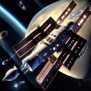 photorealistic a star trek Sci-Fi style space station with a futuristic look large enough to hold thousands of people and space ships