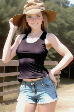 country girl with in shorty shorts wearing a tank top