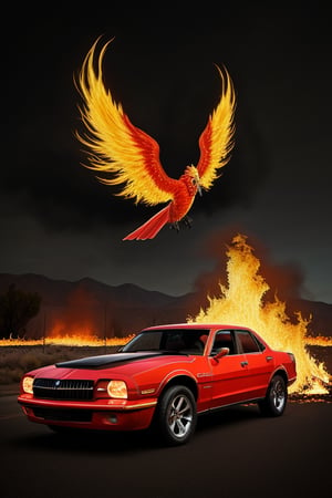 photo realistic phoenix firebird surrounded by fire