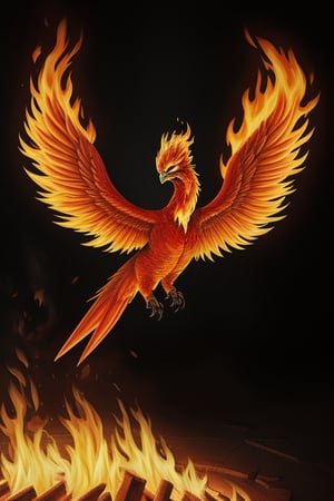 realistic phoenix the firebird coming out of fire