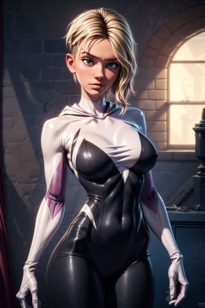 3dmm style, 1girl, (large  breasts: ), masterpiece, best quality, highest quality, photorealistic, cowboy shot, perfect anatomy, perfect face, perfect eyes,18 year old

undercut, blonde, multicolored hair, gwen stacy,
,naughty hijab,fantasy00d,High detailed ,More Detail,horror,no_humans