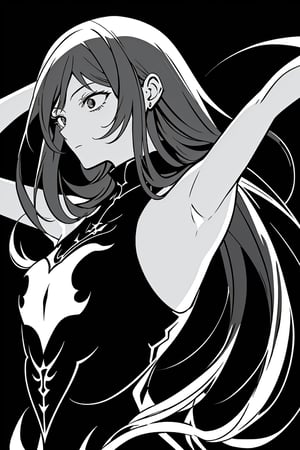 best quality,dark background, simple dark background,  dark background ,full_body,long_hair,illustration,line anime, armpits, face close-up , close up shot,fcloseup