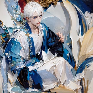 masterpiece, best quality, ultra high res, handsome, detail, award-winning art, 1boy, (abstract art:1.2), white hair, blue eyes, cosmic, in space, nebula, visually stunning
,Fechin,watercolor,,paper_cut,oil painting
