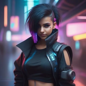 saree weared cute girl in cyberpunk theme 