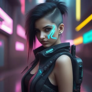 saree weared cute girl in cyberpunk theme 