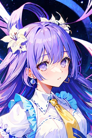 wear the izayoi costume,purple hair,purple eyes,beutiful,tall girl,not tied,purple Eyes,there is a hint of  purple under his hair,no_humans,izayoi miku