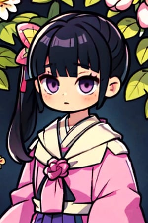 kanao,wear the kanao costume,black hair,purple eyes,cute,tiny girl,japanese,kimetsu no yaiba,not tied,purple Eyes,,there is a hint of black under his hair,where there are lots of flowers,till,cute,cosplayphoto,cutegirl,chuuChloe,not tied,chibi,he has purple in his hair,4d,kanaotsuyuri