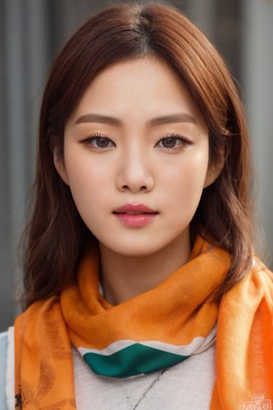 Photo of Beautiful korean woman. Detailed face. Close up. Beautiful mesmerizing eyes. (((Scarf Orange))). Smooth skin. Light and Shadows on face. Vibrant colors. Balanced. Symetrical., Miki Asai Macro photography, close-up, hyper detailed, trending on artstation, sharp focus, studio photo, intricate details, highly detailed, by greg rutkowski, Developed and designed by Toni C., created in Playground AI
,Masterpiece