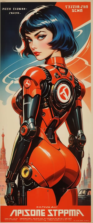 soviet poster, soviet cyberpunk, steampunk, sovietpunk, retrofuturistic,OlgaKostyantynivnaKurylenko