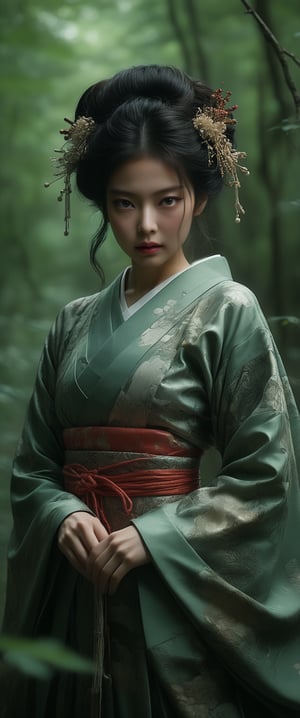 breathtaking RAW photo of female ((Imagen arafed de una mujer con un vestido verde en un bosque., retrato geisha con flequillo, jingna zhang, heise-lian yan fang, Zhang Daqian, inspirado en Li Mei Shu, palacio , una chica en hanfu, retrato de pintura mate, retrato de Sadako del Anillo, retrato de un mago del bosque, inspirado en Zhou Wenjing )), dark and moody style, perfect face, outstretched perfect hands . masterpiece, professional, award-winning, intricate details, ultra high detailed, 64k, dramatic light, volumetric light, dynamic lighting, Epic, splash art .. ), by james jean $, roby dwi antono $, ross tran $. francis bacon $, michal mraz $, adrian ghenie $, petra cortright $, gerhard richter $, takato yamamoto $, ashley wood, tense atmospheric, , , , sooyaaa,IMGFIX,Comic Book-Style,Movie Aesthetic,action shot,photo r3al,bad quality image,oil painting, cinematic moviemaker style,Japan Vibes,H effect,koh_yunjung ,koh_yunjung,kwon-nara,sooyaaa,colorful,bones,skulls,armor,han-hyoju-xl ,DonMn1ghtm4reXL, ct-fujiii
,oiran,furisode,ct-jeniiii