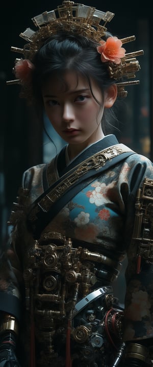 breathtaking ethereal RAW photo of female (, 1girl, solo, Full figure, exquisite body, beautiful face, exquisite arms, mechanical arms, mechanical legs, Japanese kimono, Japanese ancient headdress, geisha, Cyberpunk geisha,

 )), dark and moody style, perfect face, outstretched perfect hands . masterpiece, professional, award-winning, intricate details, ultra high detailed, 64k, dramatic light, volumetric light, dynamic lighting, Epic, splash art .. ), by james jean $, roby dwi antono $, ross tran $. francis bacon $, michal mraz $, adrian ghenie $, petra cortright $, gerhard richter $, takato yamamoto $, ashley wood, tense atmospheric, , , , sooyaaa,IMGFIX,Comic Book-Style,Movie Aesthetic,action shot,photo r3al,bad quality image,oil painting, cinematic moviemaker style,Japan Vibes,H effect,koh_yunjung ,koh_yunjung,kwon-nara,sooyaaa,colorful,bones,skulls,armor,han-hyoju-xl
,DonMn1ghtm4reXL, ct-fujiii,ct-jeniiii, ct-goeuun,mad-cyberspace,FuturEvoLab-mecha,cinematic_grain_of_film,a frame of a animated film of,score_9,3D,style akirafilm,Wellington22A,cyborg style