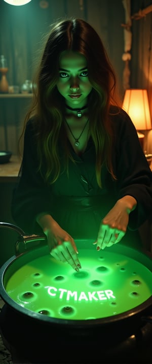  70mm lens, full-color photograph, shadows, cinematics lighting, volumetric lights, realistic lights, three quarter view, film grain, BREAK, Background: a witch's hut, dark, Top down view of a young witch, stirring in a cauldron full of a green soup-like liquid, eye-balls floating in the soup, green luminescent text in the soup that says: "CTMAKER", orange light in the back ground, looking at the viewer





.

.. Film grain and blur enhance the cinematic feel, transporting us back to a low-res 1980s movie screen.,ct-jennie,ct-vero13,ct-smeraldity,ct-bibity
t.,ct-chasartre,ct-bustyy2,ct-kbright,ct-chainb,ct-biskitity,ct-rosity,ct-smeraldity,ct-hyuntity,ct-leetity,ct-arix,ct-savaga,ct-muun,ct-vituajis,ct-identityV2,ct-dbe,ct-blondie,ct-amantity,ct-portuguitity,ct-blodolx