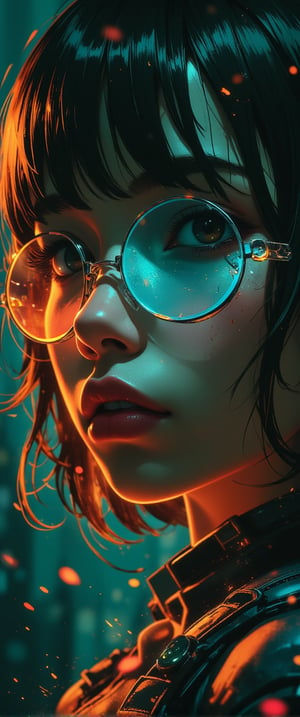 Similar graph, a cyberpunk girl, Wear clear neon glasses, cyberpunk., golden ratio details, 32k uhd, fantasy, cyberpunk, intricate, decadent, highly detailed, digital painting, ever after high, octane render, artstation, concept art, smooth, sharp focus, illustration, art by artgerm, loish, wlop. (heartwarming, uplifting, charming), (UHD, masterpiece, detailed eyes, detailed face, highest quality), (light leaks, subsurface scattering, rim light, beautiful lighting and shading, deep background, vibrant complementary colors, sharp focus
