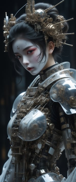 breathtaking ethereal RAW photo of female (A Robot Geisha with a(( High Gloss )),((white Plastic face)) and Body.Cyborg,Girl,Android


 )), dark and moody style, perfect face, outstretched perfect hands . masterpiece, professional, award-winning, intricate details, ultra high detailed, 64k, dramatic light, volumetric light, dynamic lighting, Epic, splash art .. ), by james jean $, roby dwi antono $, ross tran $. francis bacon $, michal mraz $, adrian ghenie $, petra cortright $, gerhard richter $, takato yamamoto $, ashley wood, tense atmospheric, , , , sooyaaa,IMGFIX,Comic Book-Style,Movie Aesthetic,action shot,photo r3al,bad quality image,oil painting, cinematic moviemaker style,Japan Vibes,H effect,koh_yunjung ,koh_yunjung,kwon-nara,sooyaaa,colorful,bones,skulls,armor,han-hyoju-xl
,DonMn1ghtm4reXL, ct-fujiii,ct-jeniiii, ct-goeuun,mad-cyberspace,FuturEvoLab-mecha,cinematic_grain_of_film,a frame of a animated film of,score_9,3D,style akirafilm,Wellington22A,cyborg style,ct-virtual