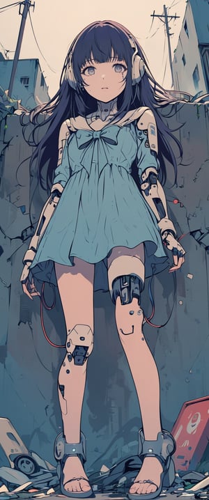 Prompt: 1 girl, cyborg, android, knelling, desesperate, sad, garbage, scrapy yard, parts,mechanical joints,ani_booster,score_9_up
