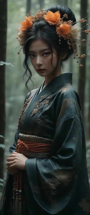 breathtaking RAW photo of female ((Imagen arafed de una mujer con un vestido naranja en un bosque., retrato geisha con flequillo, jingna zhang, heise-lian yan fang, Zhang Daqian, inspirado en Li Mei Shu, palacio , una chica en hanfu, retrato de pintura mate, retrato de Sadako del Anillo, retrato de un mago del bosque, inspirado en Zhou Wenjing )), dark and moody style, perfect face, outstretched perfect hands . masterpiece, professional, award-winning, intricate details, ultra high detailed, 64k, dramatic light, volumetric light, dynamic lighting, Epic, splash art .. ), by james jean $, roby dwi antono $, ross tran $. francis bacon $, michal mraz $, adrian ghenie $, petra cortright $, gerhard richter $, takato yamamoto $, ashley wood, tense atmospheric, , , , sooyaaa,IMGFIX,Comic Book-Style,Movie Aesthetic,action shot,photo r3al,bad quality image,oil painting, cinematic moviemaker style,Japan Vibes,H effect,koh_yunjung ,koh_yunjung,kwon-nara,sooyaaa,colorful,bones,skulls,armor,han-hyoju-xl ,DonMn1ghtm4reXL, ct-fujiii
,oiran,furisode,ct-jeniiii