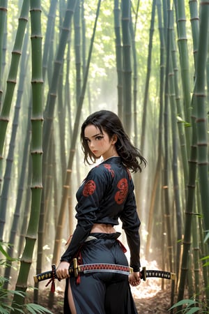  sexy woman   [ medieval samurai]  in a  [bambu forest],   , katana, , designed by mike mingola,aw0k nsfwfactory,aw0k magnstyle,danknis,sooyaaa,Anime ,dlwlrma,,beyond_the_black_rainbow,roborobocap,anime