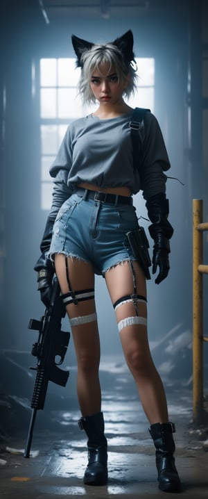 (ultra realistic,32k, masterpiece:1.2),(high detailed skin:1.1),( high quality:1.1), (masterpiece, best quality), best quality, masterpiece, photorealistic, ultrarealistic, professional photograph shot on Canon EOS R6, 80mm,Prompt: Prompt: 1girl, solo, thighhighs, gloves, holding, animal ears, tail, weapon, ahoge, white hair, belt, cat ears, gun, handgun, dual wielding,score_9 ,ArgazXL

, ct-goeuun