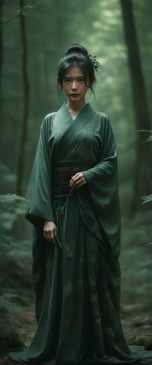 breathtaking RAW photo of female ((Imagen arafed de una mujer con un vestido verde en un bosque., retrato geisha con flequillo, jingna zhang, heise-lian yan fang, Zhang Daqian, inspirado en Li Mei Shu, palacio , una chica en hanfu, retrato de pintura mate, retrato de Sadako del Anillo, retrato de un mago del bosque, inspirado en Zhou Wenjing )), dark and moody style, perfect face, outstretched perfect hands . masterpiece, professional, award-winning, intricate details, ultra high detailed, 64k, dramatic light, volumetric light, dynamic lighting, Epic, splash art .. ), by james jean $, roby dwi antono $, ross tran $. francis bacon $, michal mraz $, adrian ghenie $, petra cortright $, gerhard richter $, takato yamamoto $, ashley wood, tense atmospheric, , , , sooyaaa,IMGFIX,Comic Book-Style,Movie Aesthetic,action shot,photo r3al,bad quality image,oil painting, cinematic moviemaker style,Japan Vibes,H effect,koh_yunjung ,koh_yunjung,kwon-nara,sooyaaa,colorful,bones,skulls,armor,han-hyoju-xl ,DonMn1ghtm4reXL, ct-fujiii
