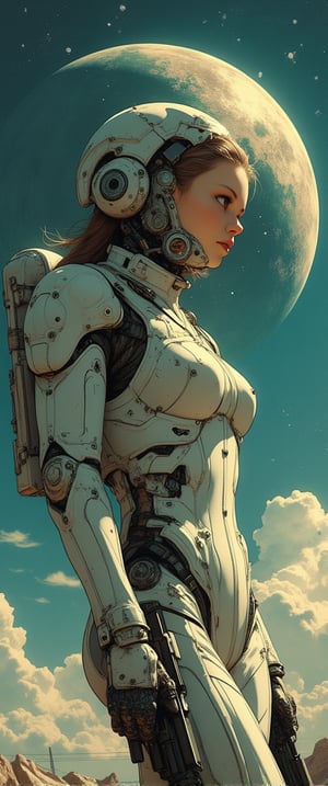 ,(ultra realistic,32k, masterpiece:1.2),(high detailed skin:1.1),( high quality:1.1), (masterpiece, best quality), best quality, masterpiece, photorealistic, ultrarealistic, professional photograph shot on Canon EOS R6, More detail,) a woman in a spacesuit with a gun in front of a planet, Style of Jim Burns, Retro-Science-Fiction-Art, cyborg goddess in cosmos, Greg Beeple, Vintage Science-Fiction-art, 7 0 s Sci-Fi-art, Frank Kelly Freas, 1 9 8 0 s Retro-Science-Fiction-art.,wonder beauty,Enhanced all,Anime Style

, ,jisosmile,ct-identity,vntgfnts style,low quality 1980 movie screengrab,lowres,cinematic,film grain,blurry,,cyberpunk,FuturEvoLabScene,anime xzf woman