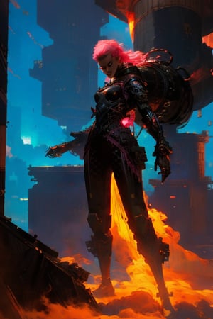 ((best quality)), ((masterpiece)), ((realistic)), (detailed), a gorgeous Cyberpunk woman ((huge EE-cup breasts)) with black windblown hair and techno armor((wearing a jetpack flying through the air holding Lazertag Gun raised in her right hand,  shooting)), 150 ft up in the air , pale skin and dark eyes, flirting smiling confident seductive, Steampunk flair, vibrant high contrast, pink and blue lit cyberpunk cityscape behind her, Omnious intricate, octane, moebius, dramatic lighting, orthodox symbolism Cyber punk, mist, ambient occlusion, volumetric lighting, emotional, tattoos, shot in Tokyo, hyper detailed, zoomed out, full body, 8k, Nikon Z9, cyberpunk style,mecha,beautymix,vaporwave style,zhongfenghua,Pirates of the Caribbean,r1ge