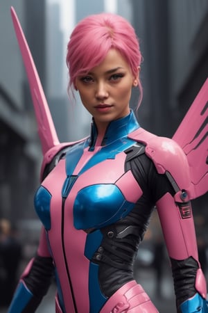 ((best quality)), ((masterpiece)), ((realistic)), (detailed), a gorgeous Cyberpunk Asian Milf stripper woman ((huge EE-cup breasts)) with black  and red windblown hair and techno armor((wearing a jetpack flying through the air holding Lazertag Gun raised in her right hand,  shooting)), 150 ft up in the air , pale skin and dark eyes, flirting smiling confident seductive, Steampunk flair, vibrant high contrast, pink and blue lit cyberpunk cityscape behind her, Omnious intricate, octane, moebius, dramatic lighting, orthodox symbolism Cyber punk, mist, ambient occlusion, volumetric lighting, emotional, tattoos, shot in Tokyo, hyper detailed, zoomed out, full body, 16k, nipples, Nikon Z9,weapon,cyberpunk style, jump, Movie Still,Movie Still