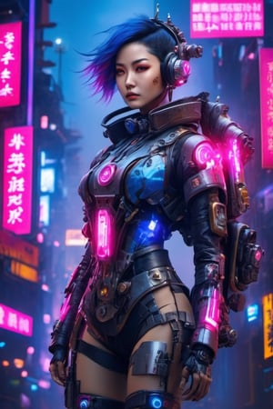 ((best quality)), ((masterpiece)), ((realistic)), (detailed), a gorgeous Cyberpunk Asian woman with blue windblown hair and techno armor((wearing a jetpack flying  through the air)), 150 ft up in the air , pale skin and dark eyes, flirting smiling confident seductive, Steampunk flair, vibrant high contrast, pink and blue lit cyberpunk cityscape behind her, Omnious intricate, octane, moebius, dramatic lighting, orthodox symbolism Cyber punk, mist, ambient occlusion, volumetric lighting, emotional, tattoos, shot in Tokyo, hyper detailed, zoomed out, full body, 8k, Nikon Z9,  cyberpunk style,mecha,bingnvwang,cyberpunk style,cyberpunk