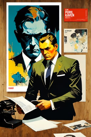 There is a poster of a man in a suit and tie, Corey Loftis (Cory Loftis) style of, Inspired by Vincent Lefevre, Style of Kyrill Kotashev, Pulp Style Poster, Yoji Shinkawa : : portrait of a, Works inspired by Lev Lvovich Kamenev, Poster Illustration, OFFICIAL PRINTING, Karl Kopinski(Karl Kopinski)Inspired by,(Magazines:1.3), (cover-style:1.3)