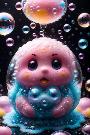 Made of bath foam and soap bubbles, photo of Kirby, cute, Kawaii theme, sharp focus, vibrant colors, strong film grain, cinematic lighting,detailmaster2,more detail XL