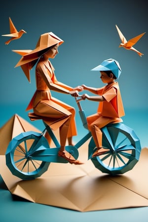 origami style, Parents teaching their child how to ride a bike, milestones, family bonding, childhood memories, balance, joyous achievement, high-quality,													
,Leonardo Style