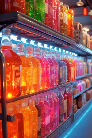 glass bottles, grocery stores, potatoes, fluorescent lamps translucent, luminary, kawaii, bauhaus, colorful, plastic, transparent, product design, shiny jelly, cute and cute plastic machine parts, awesome lighting, 3D, digital art, translucent plastic bubble gum, close-up, 3D, super detail, borderless, C4D, octane rendering, blender, HD, full body, simple background! !!