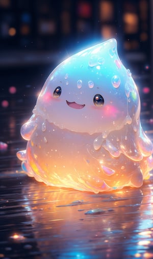 ((best quality)), ((Masterpiece)), blob slime, transparent slime, translucent, kawaii effects, kawaii glow, cute, more prism, vibrant color, detailed face, (perfect anatomy), masterpiece prima, extremely detailed CG, 8k, detailed body, ultra-detailed, realistic, ((ultra- detailed)), ((intrinsically detailed)), ,slime,3dcharacter